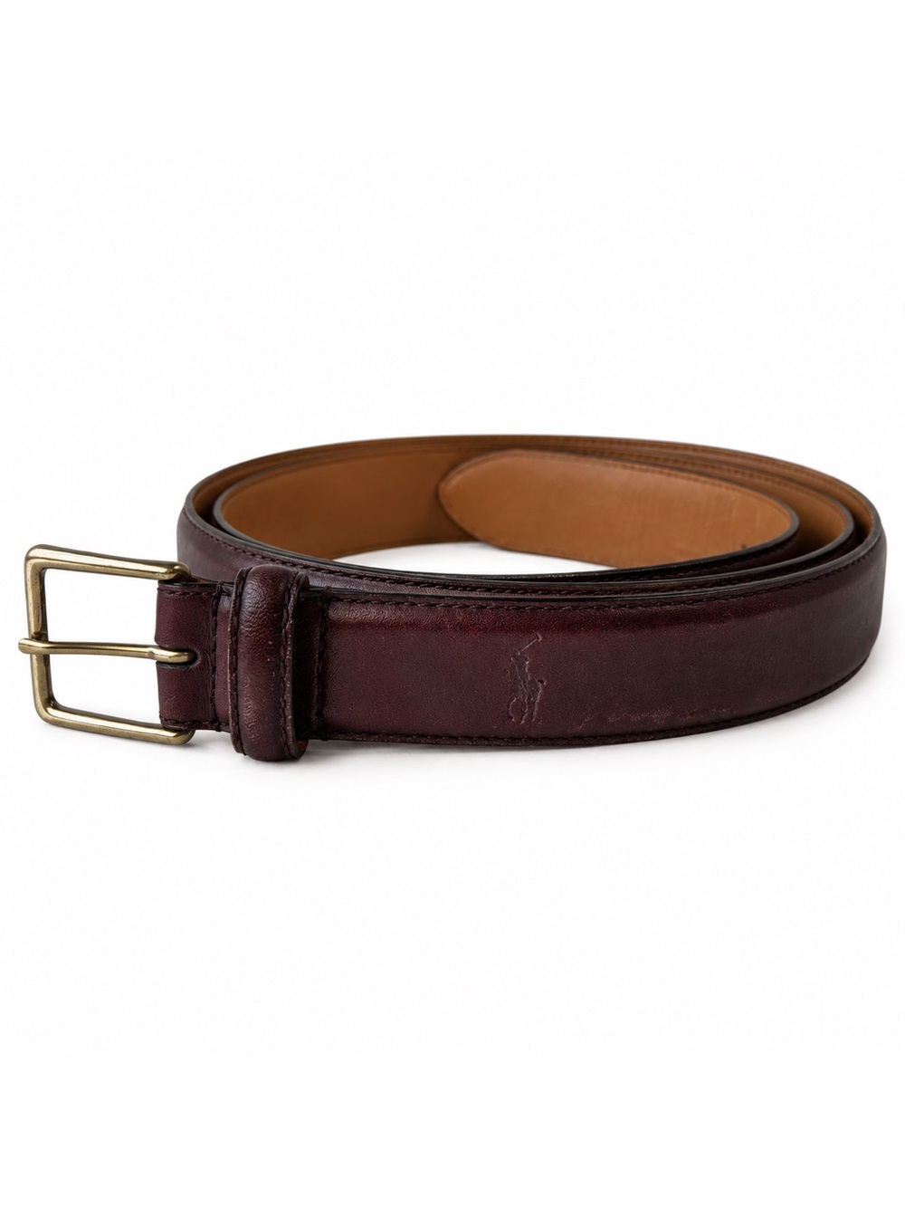 Polo Ralph Lauren Men's Brown Leather Belt Size 42 Solid Brass Buckle 1”